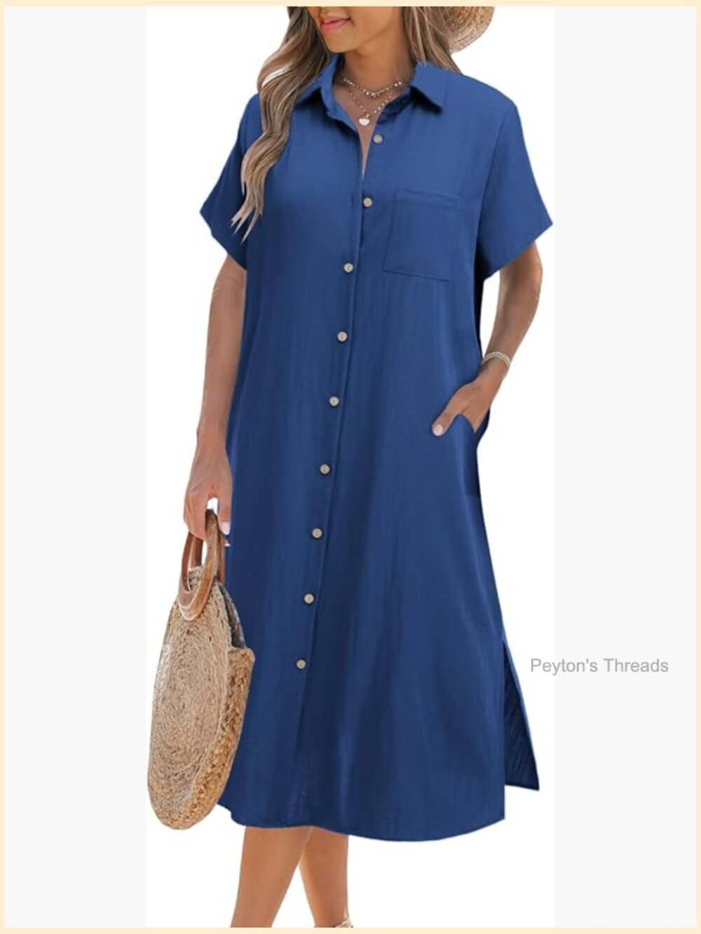 Short Sleeve Button Down Shirt Dress with Pockets
